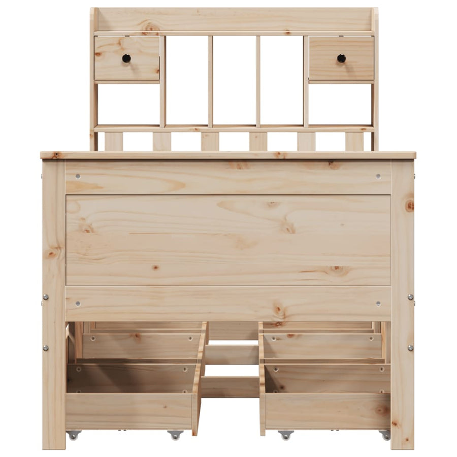 Bed met boekenkast zonder matras massief grenenhout 75x190 cm
