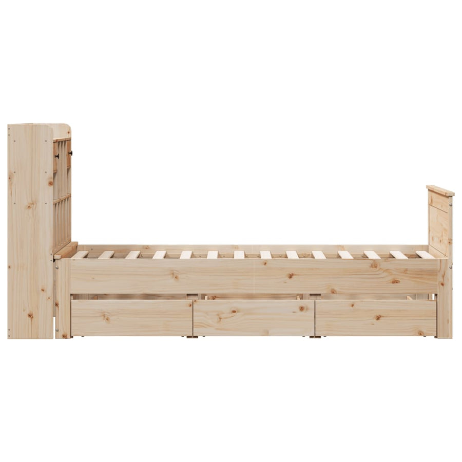 Bed met boekenkast zonder matras massief grenenhout 75x190 cm