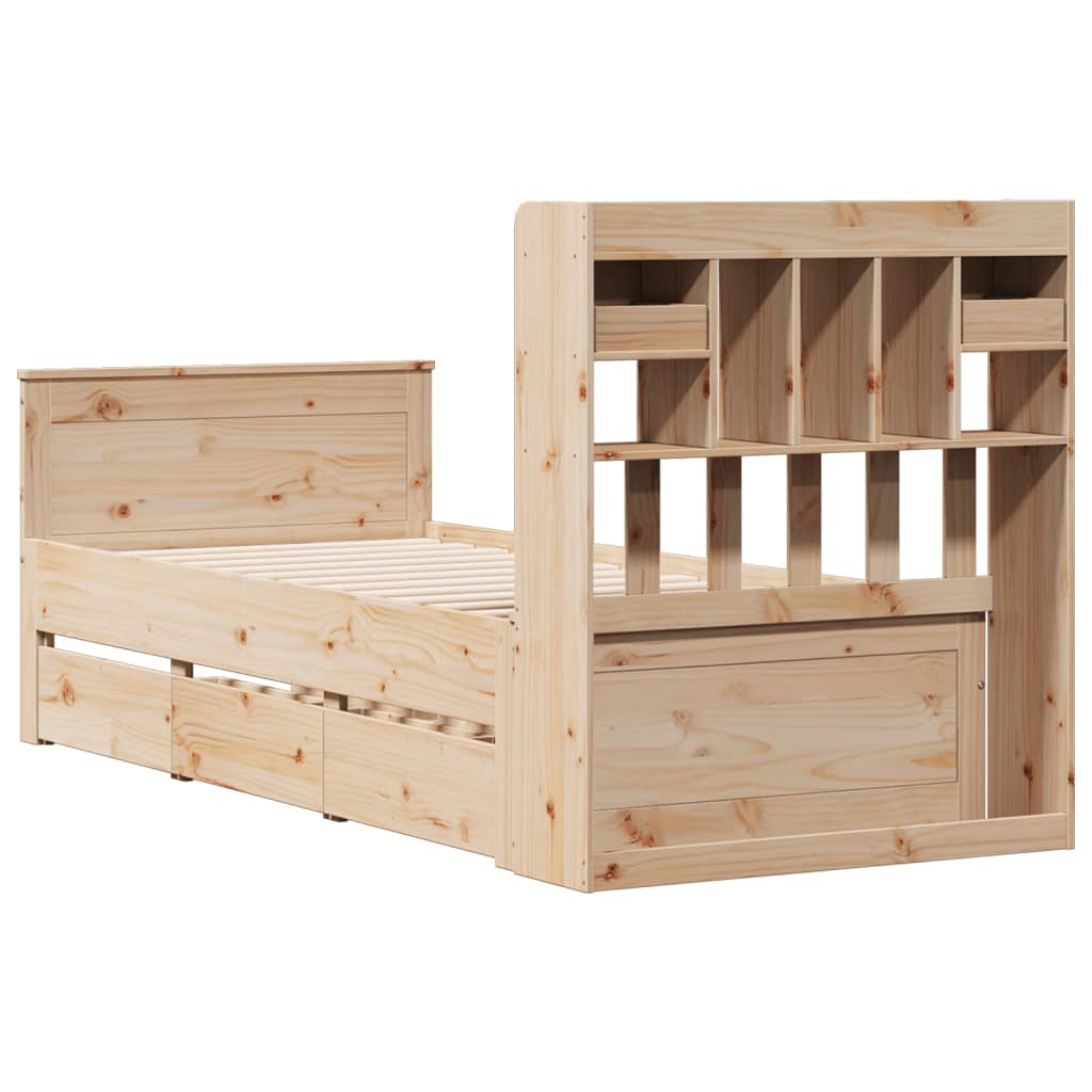 Bed met boekenkast zonder matras massief grenenhout 75x190 cm