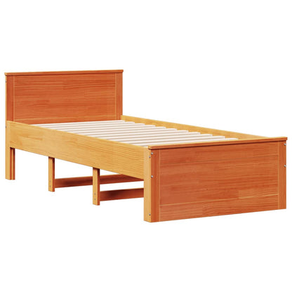 Bed met boekenkast zonder matras grenenhout wasbruin 75x190 cm