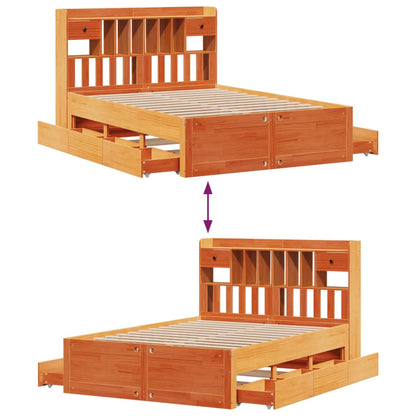 Bed met boekenkast zonder matras grenenhout wasbruin 150x200 cm