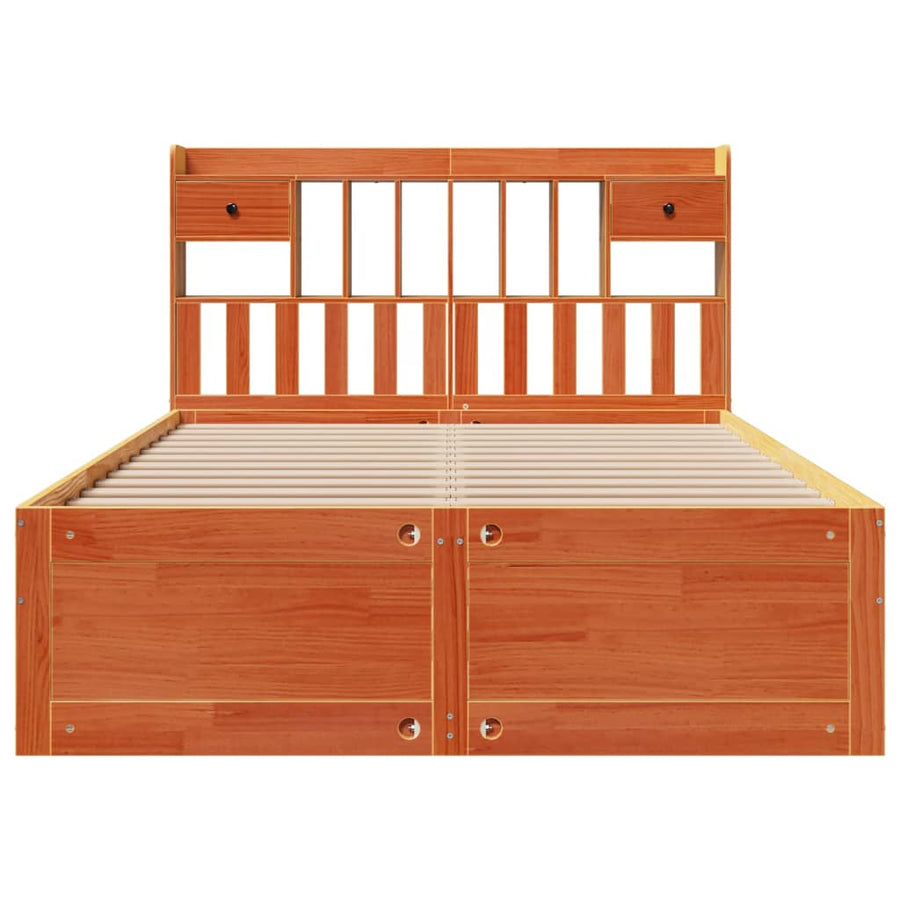 Bed met boekenkast zonder matras grenenhout wasbruin 150x200 cm