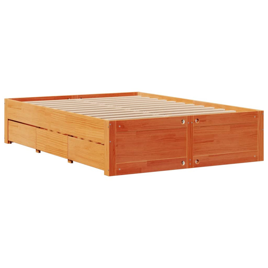 Bed met boekenkast zonder matras grenenhout wasbruin 150x200 cm