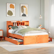Bed 150x200 cm grenenhout wasbruin met boekenkast
