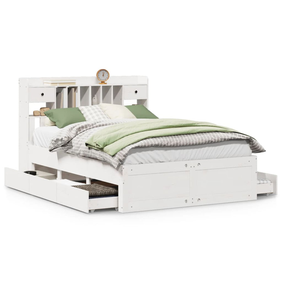 Bed met boekenkast zonder matras grenenhout wit 140x200 cm