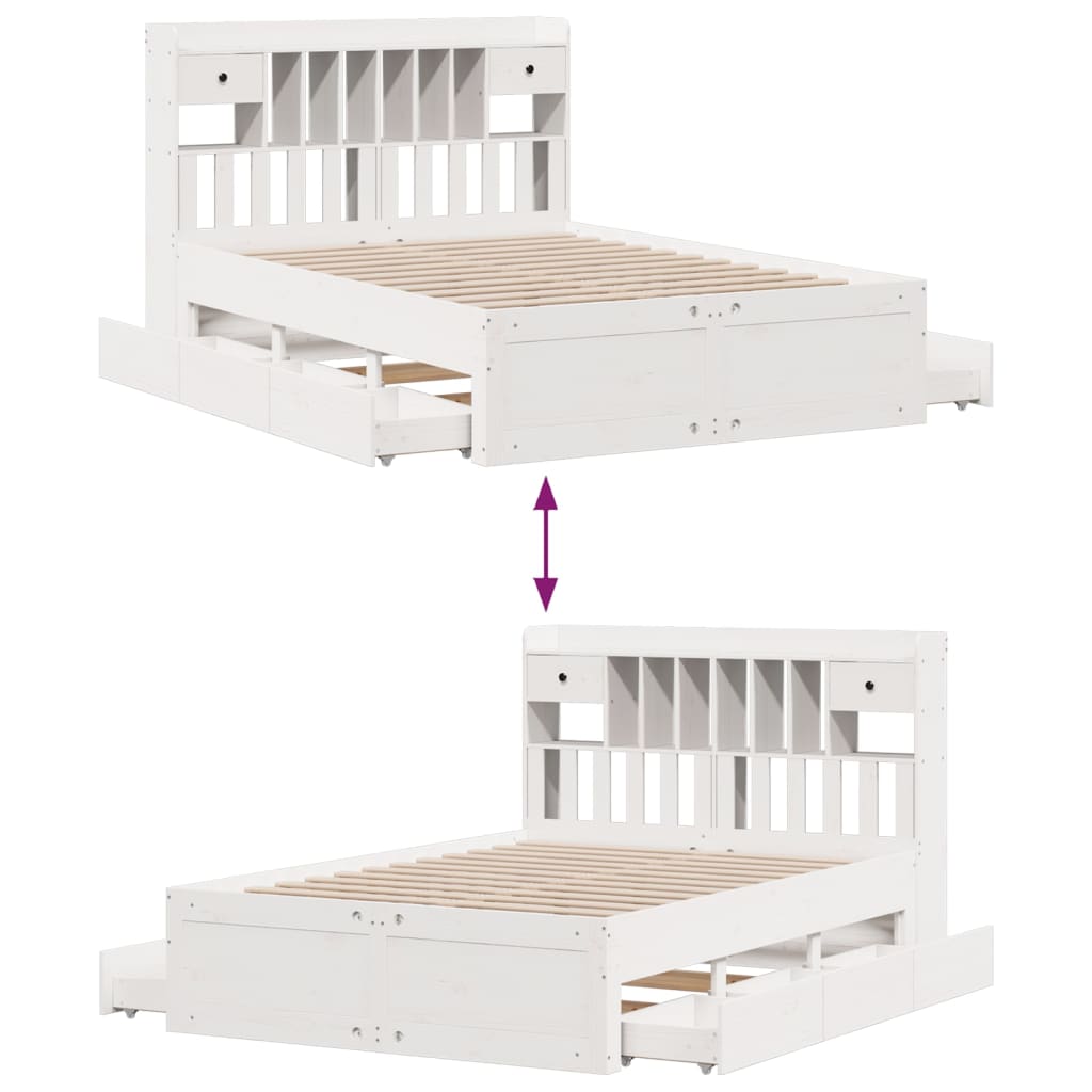 Bed met boekenkast zonder matras grenenhout wit 140x200 cm