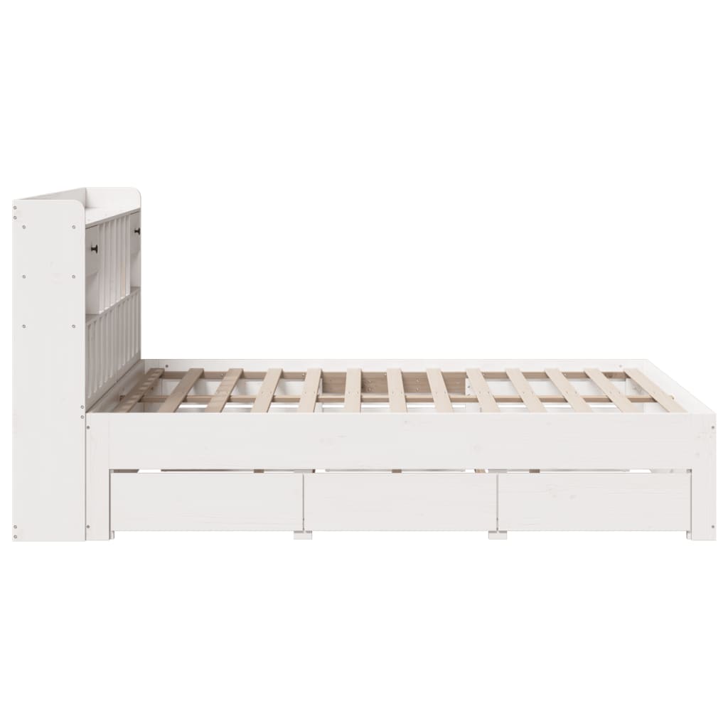Bed met boekenkast zonder matras grenenhout wit 140x200 cm
