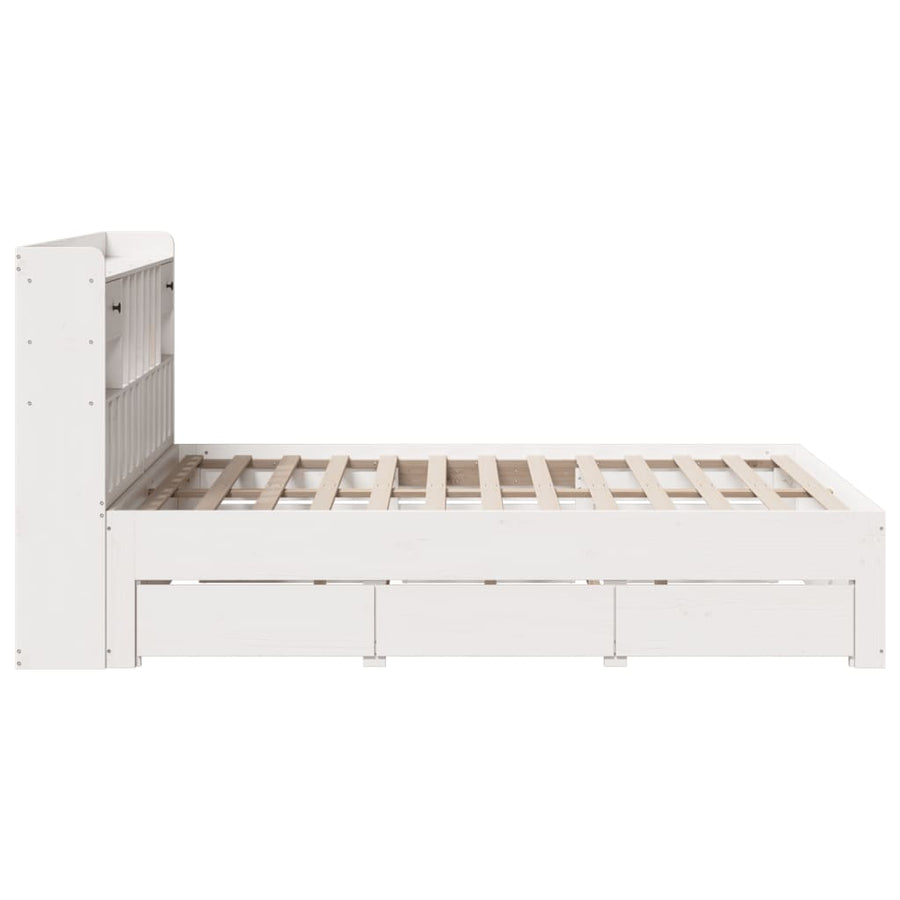 Bed met boekenkast zonder matras grenenhout wit 140x200 cm