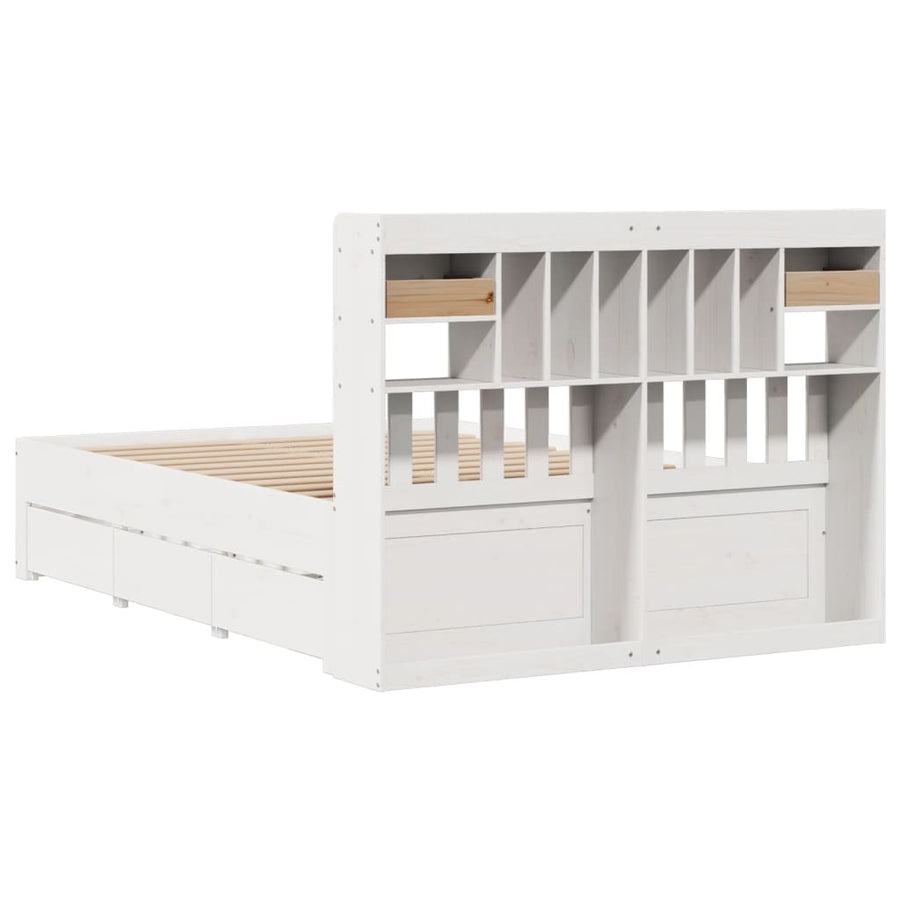Bed met boekenkast zonder matras grenenhout wit 140x200 cm