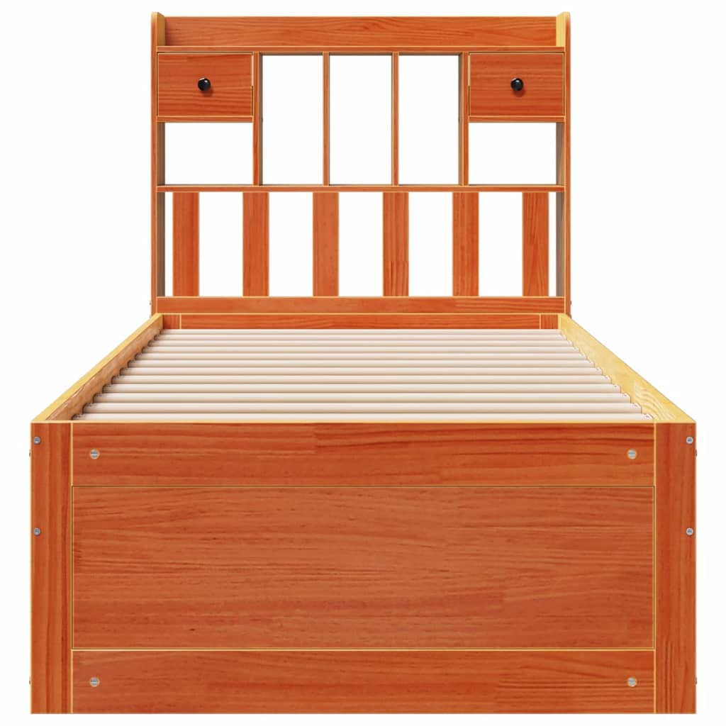 Bed met boekenkast zonder matras grenenhout wasbruin 100x200 cm