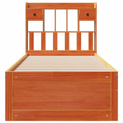 Bed met boekenkast zonder matras grenenhout wasbruin 100x200 cm
