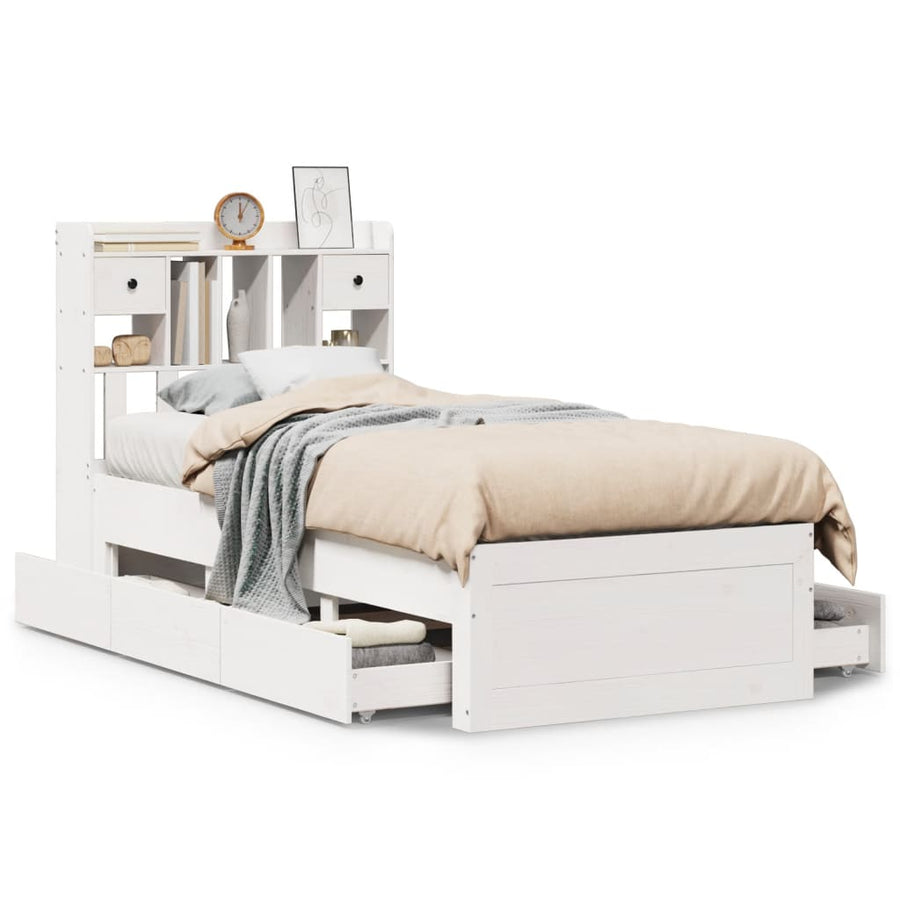 Bed met boekenkast zonder matras grenenhout wit 90x200 cm
