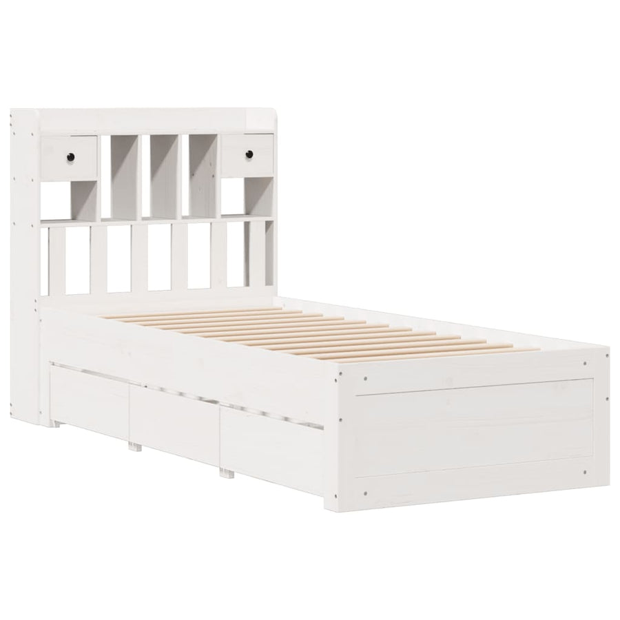 Bed met boekenkast zonder matras grenenhout wit 90x200 cm