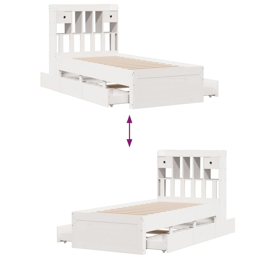Bed met boekenkast zonder matras grenenhout wit 90x200 cm