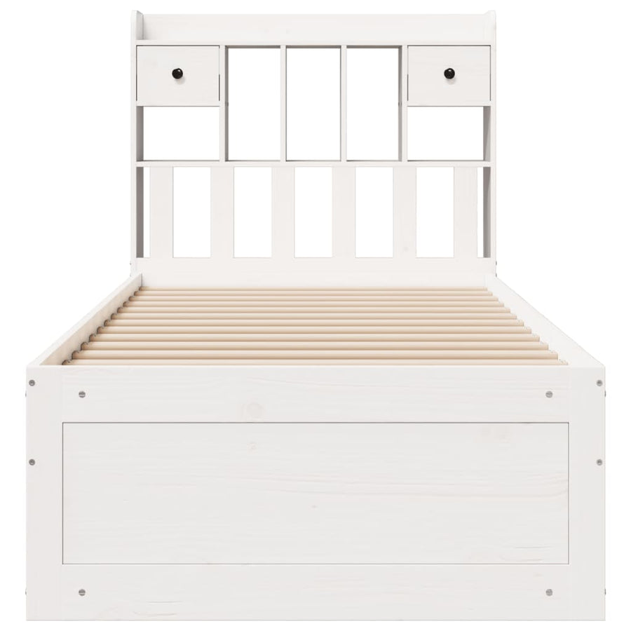 Bed met boekenkast zonder matras grenenhout wit 90x200 cm