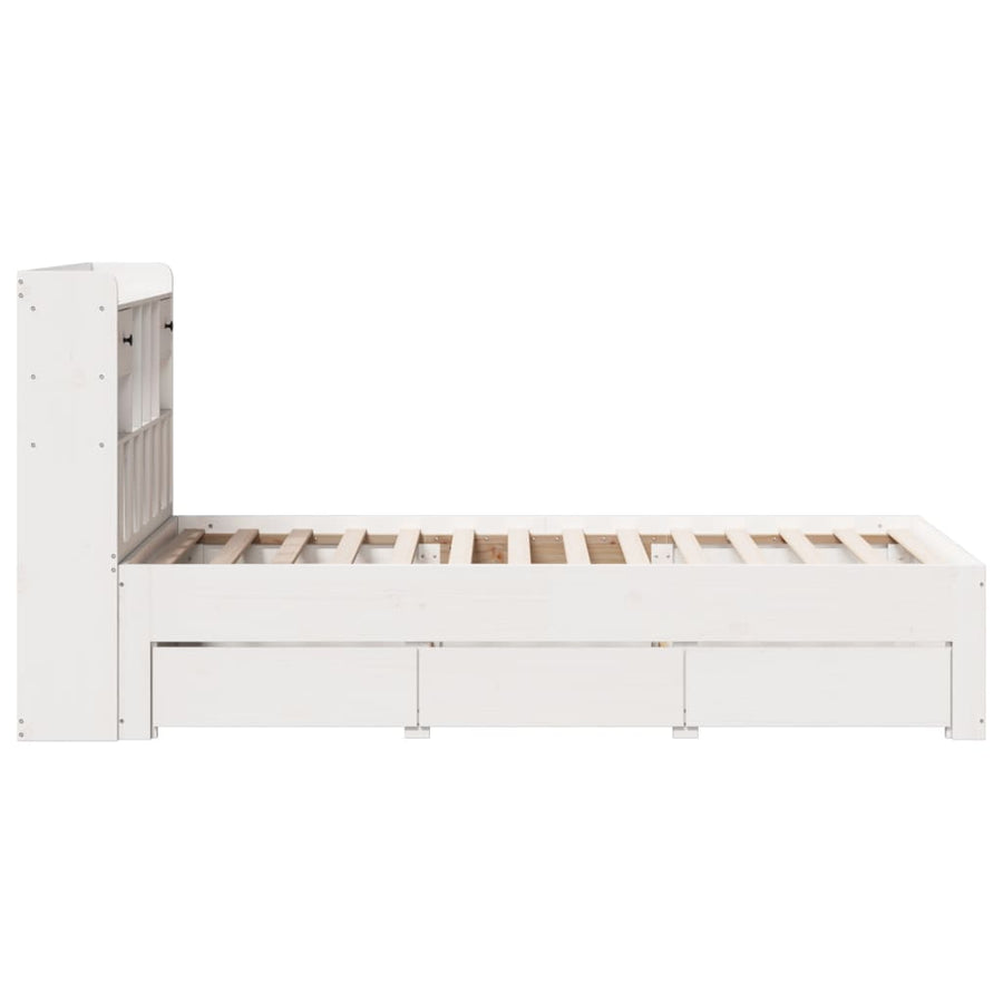 Bed met boekenkast zonder matras grenenhout wit 90x200 cm