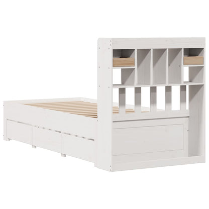 Bed met boekenkast zonder matras grenenhout wit 90x200 cm