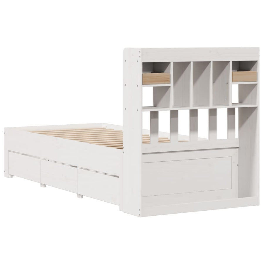 Bed met boekenkast zonder matras grenenhout wit 90x200 cm