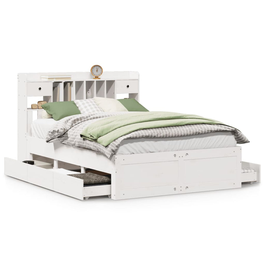 Bed met boekenkast zonder matras grenenhout wit 140x190 cm