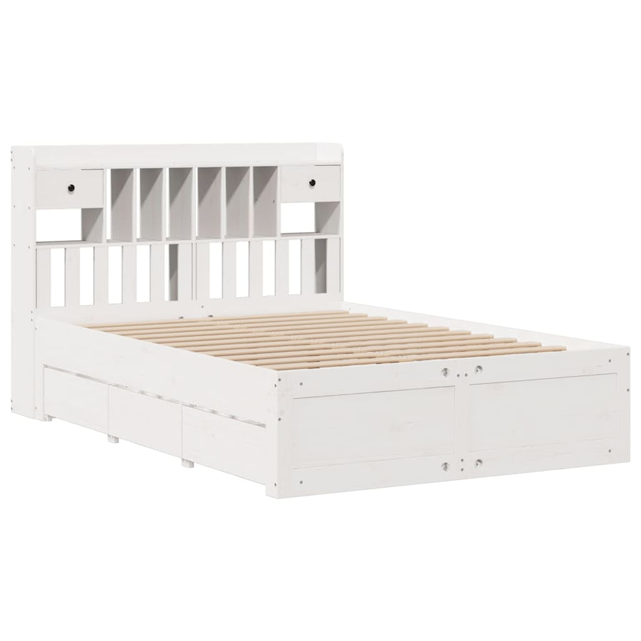 Bed met boekenkast zonder matras grenenhout wit 140x190 cm