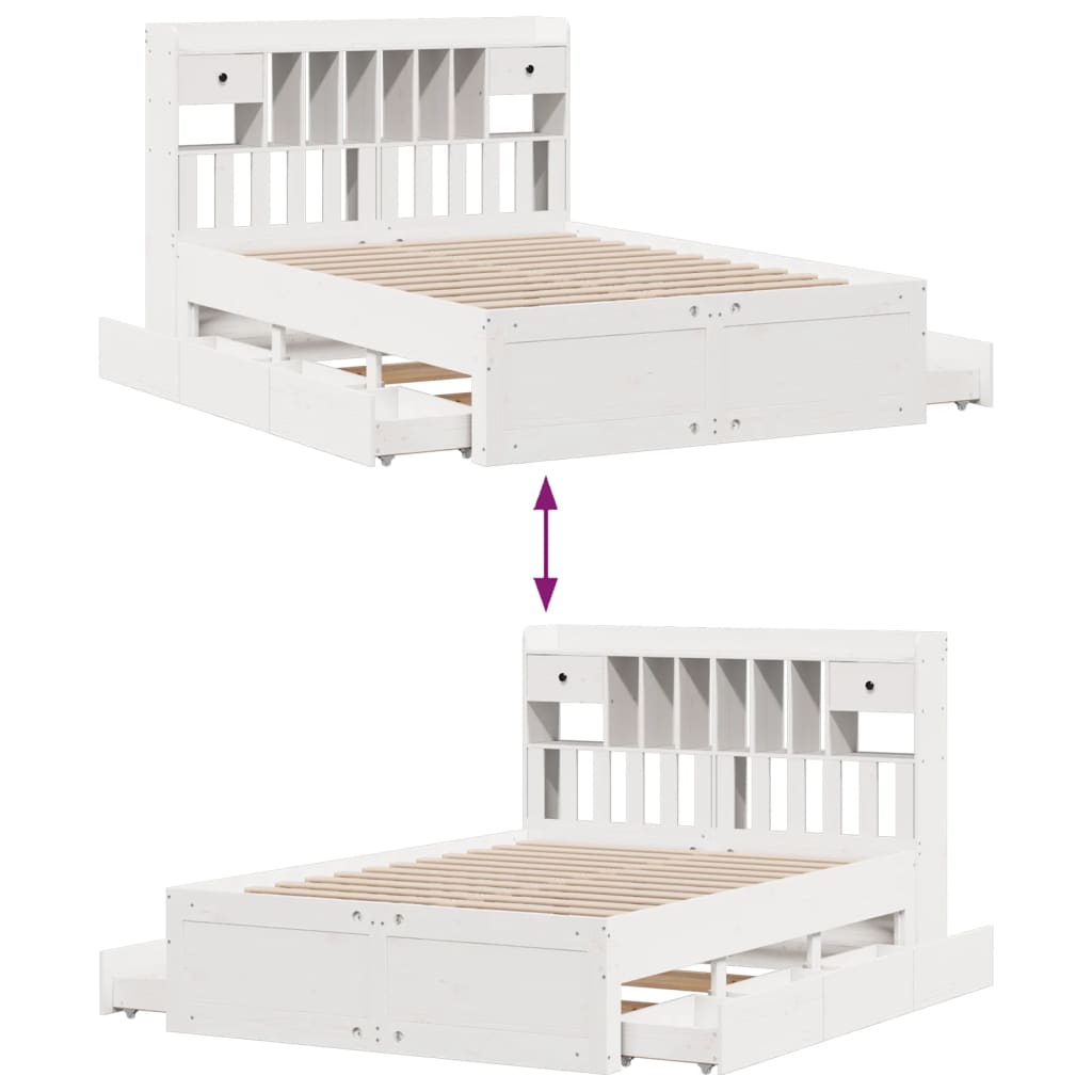 Bed met boekenkast zonder matras grenenhout wit 140x190 cm