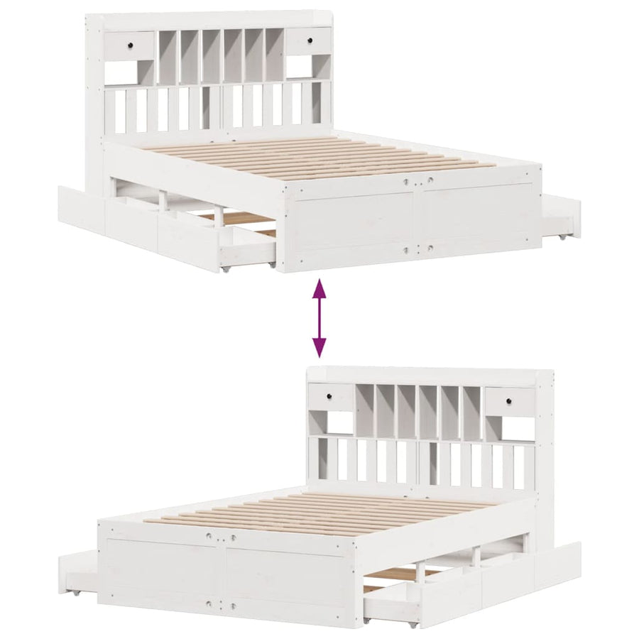 Bed met boekenkast zonder matras grenenhout wit 140x190 cm