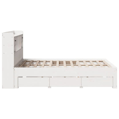 Bed met boekenkast zonder matras grenenhout wit 140x190 cm