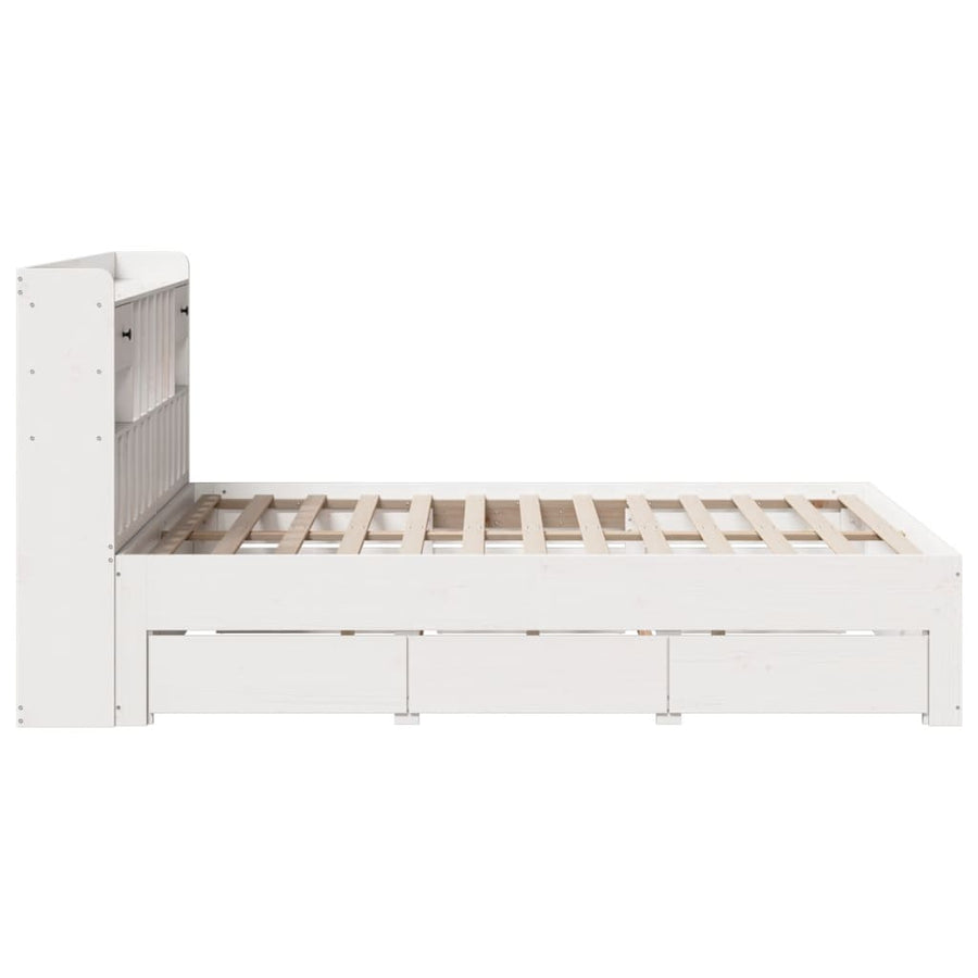 Bed met boekenkast zonder matras grenenhout wit 140x190 cm