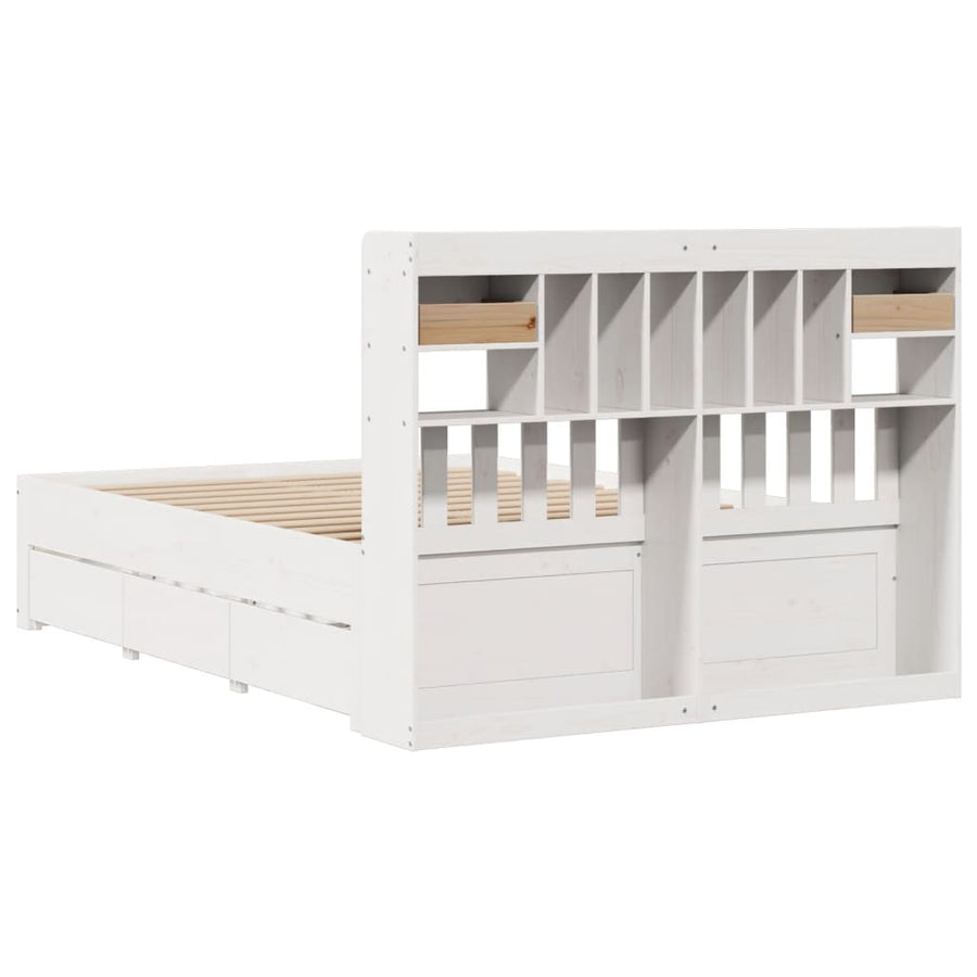 Bed met boekenkast zonder matras grenenhout wit 140x190 cm