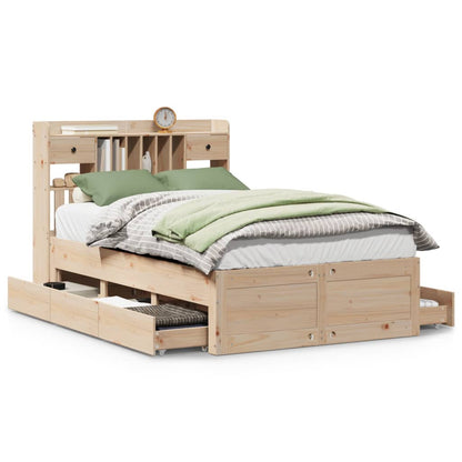 Bed met boekenkast zonder matras massief grenenhout 135x190 cm