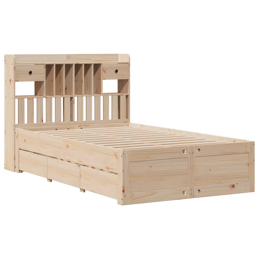 Bed met boekenkast zonder matras massief grenenhout 135x190 cm
