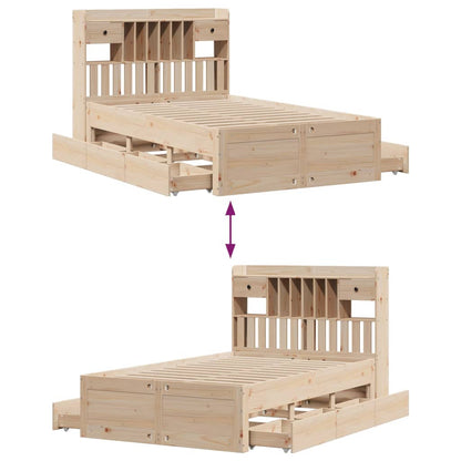 Bed met boekenkast zonder matras massief grenenhout 135x190 cm