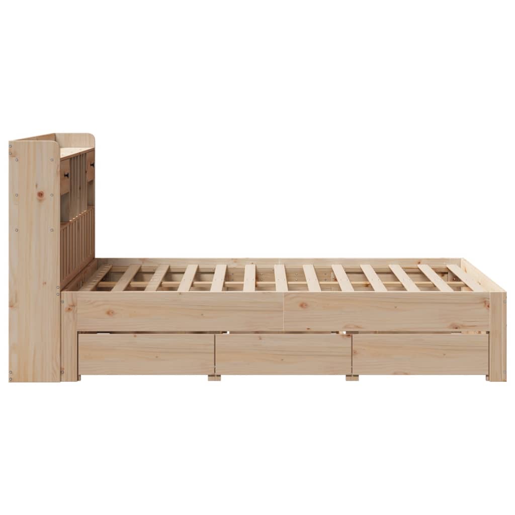 Bed met boekenkast zonder matras massief grenenhout 135x190 cm