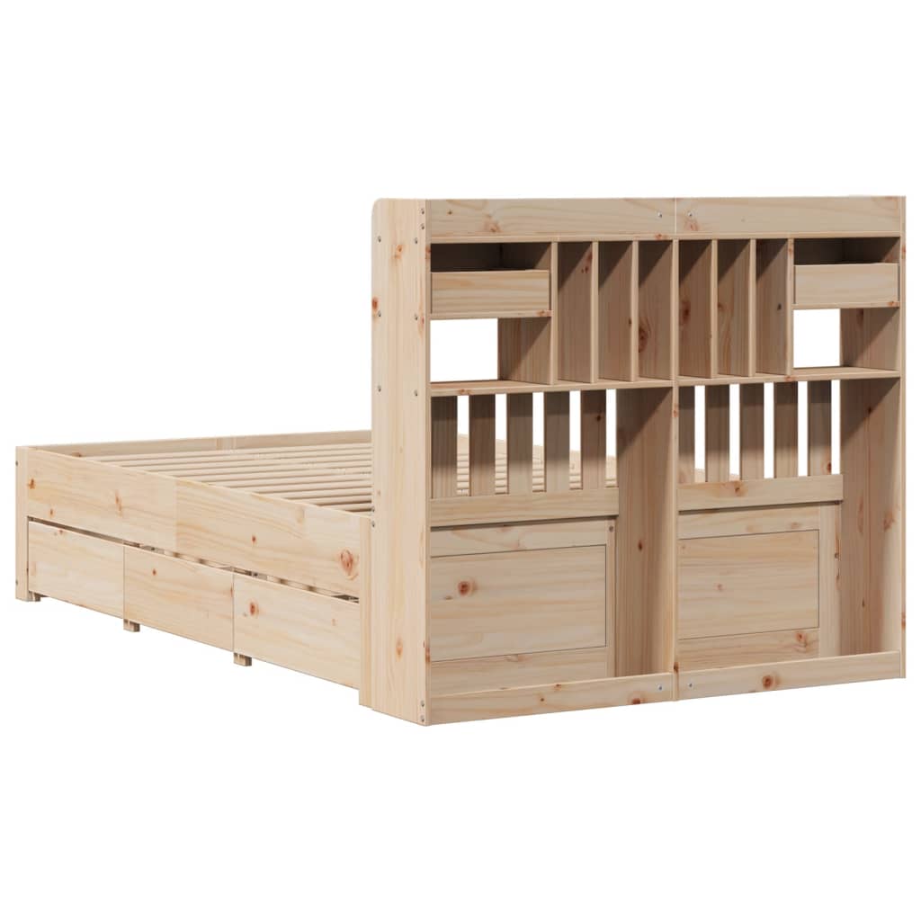 Bed met boekenkast zonder matras massief grenenhout 135x190 cm