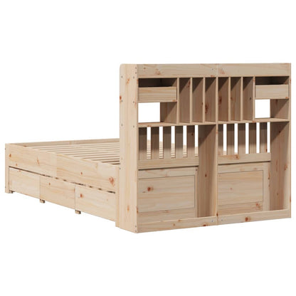 Bed met boekenkast zonder matras massief grenenhout 135x190 cm