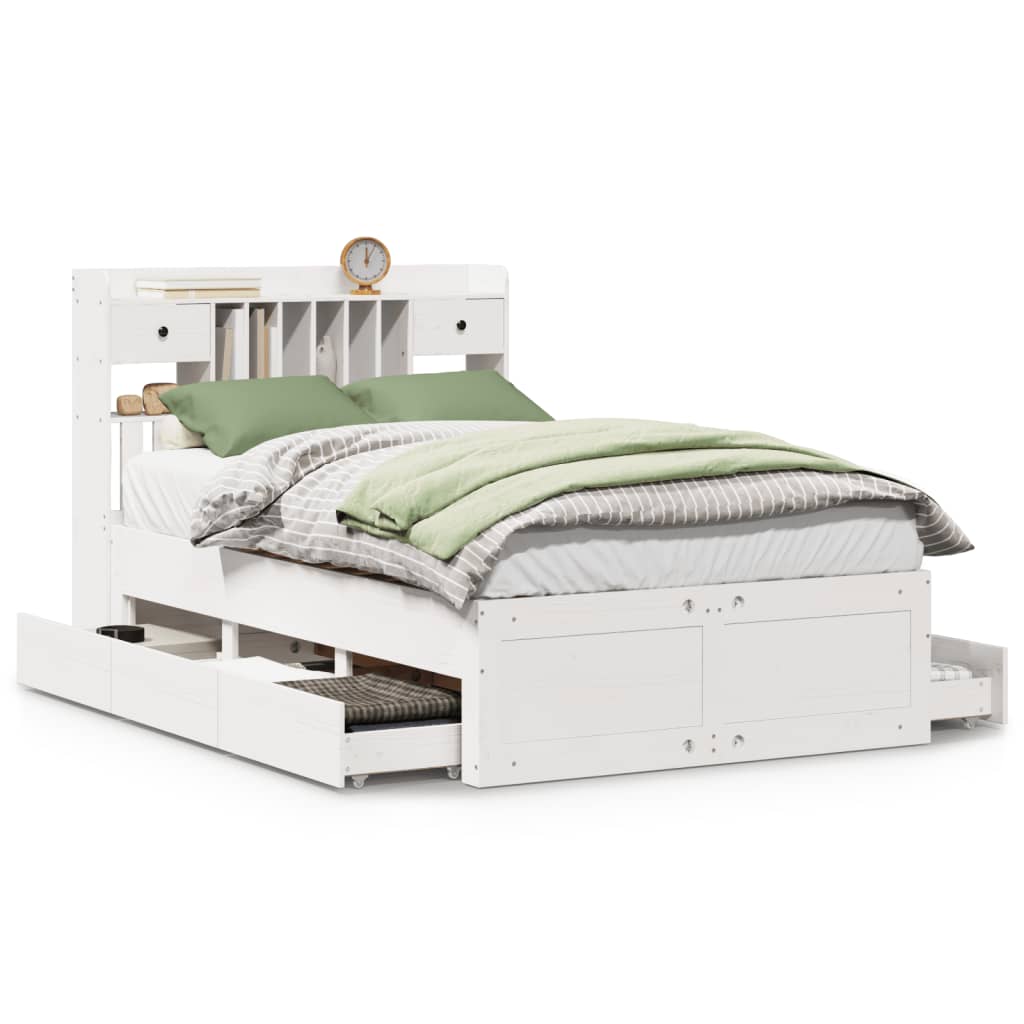 Bed met boekenkast zonder matras grenenhout wit 135x190 cm