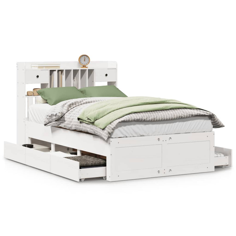 Bed met boekenkast zonder matras grenenhout wit 135x190 cm