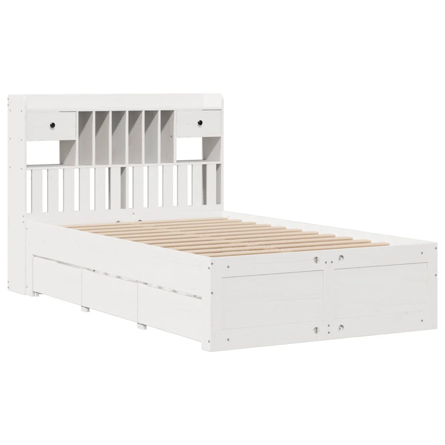 Bed met boekenkast zonder matras grenenhout wit 135x190 cm