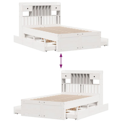 Bed met boekenkast zonder matras grenenhout wit 135x190 cm