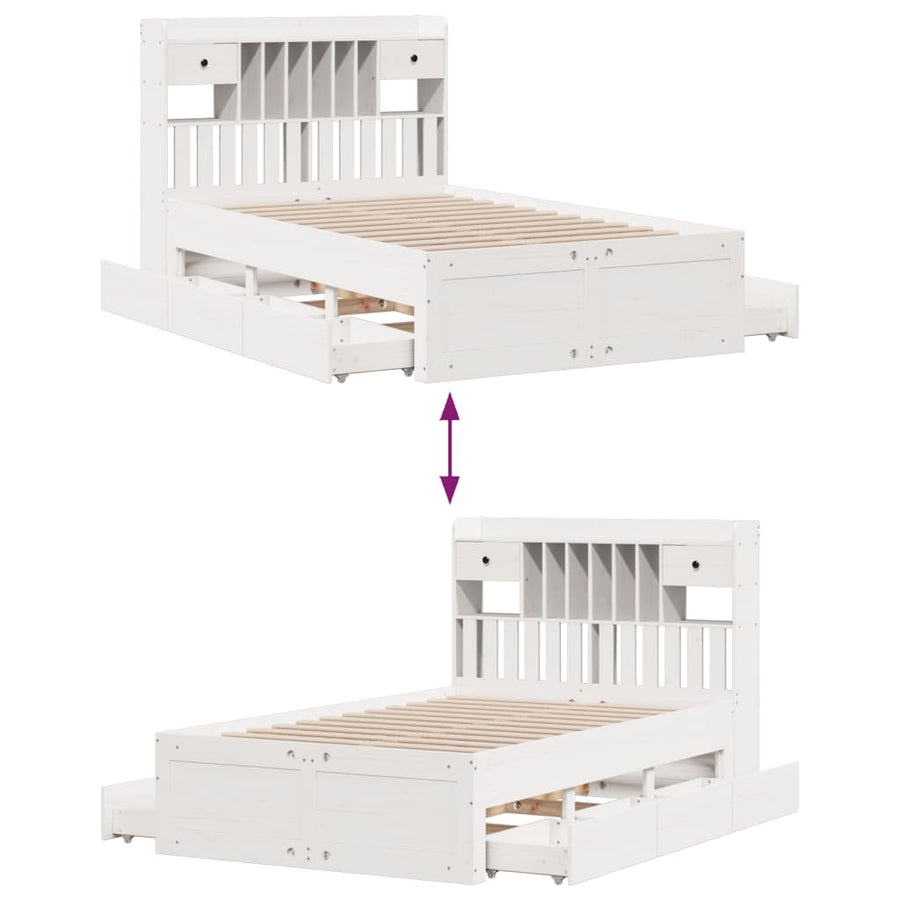 Bed met boekenkast zonder matras grenenhout wit 135x190 cm