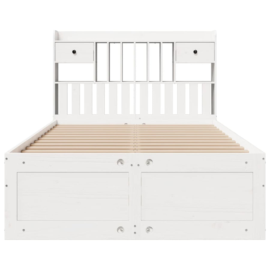 Bed met boekenkast zonder matras grenenhout wit 135x190 cm