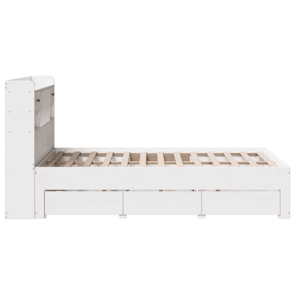 Bed met boekenkast zonder matras grenenhout wit 135x190 cm