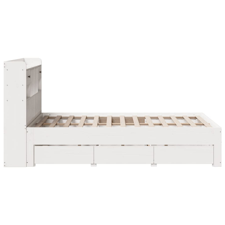 Bed met boekenkast zonder matras grenenhout wit 135x190 cm