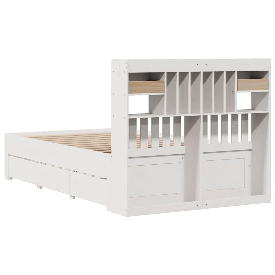 Bed met boekenkast zonder matras grenenhout wit 135x190 cm