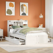 Bed 135x190 cm grenenhout wit met boekenkast en lades