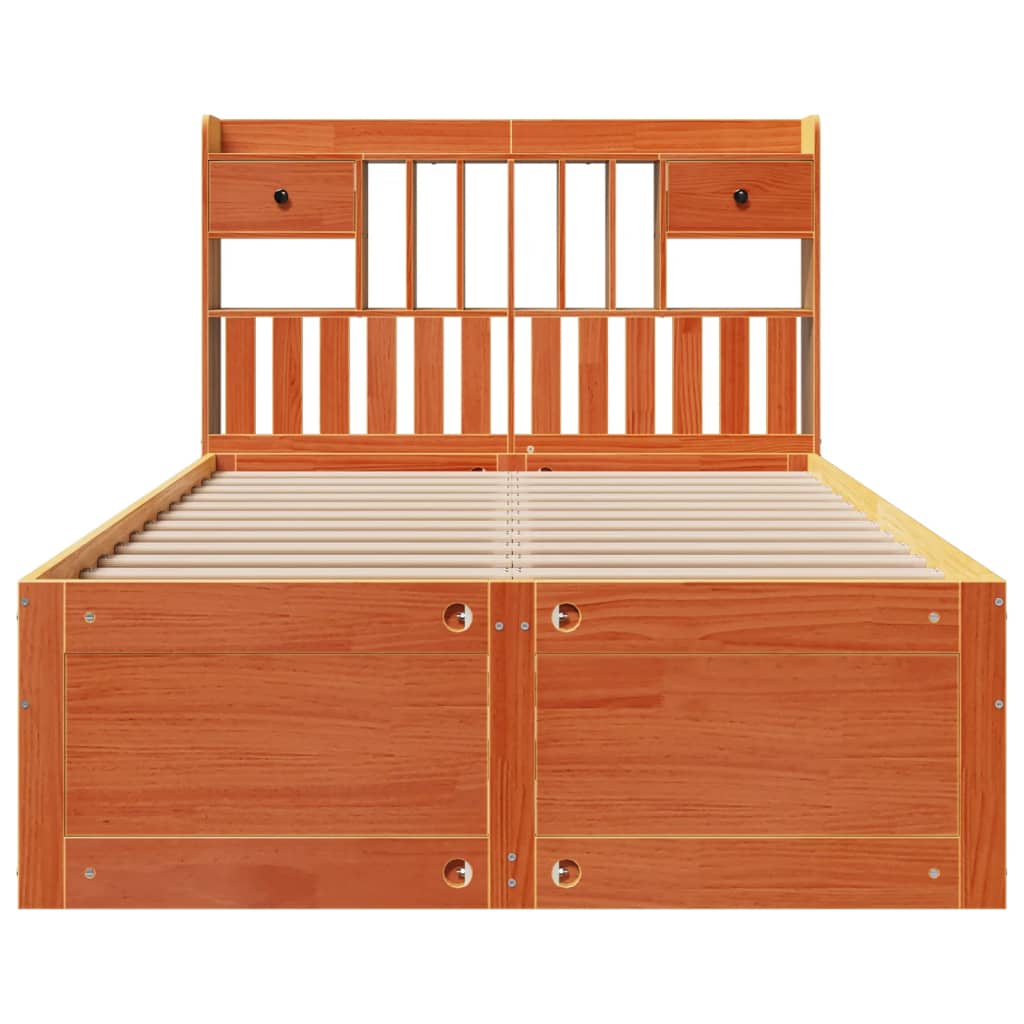 Bed met boekenkast zonder matras grenenhout wasbruin 135x190 cm
