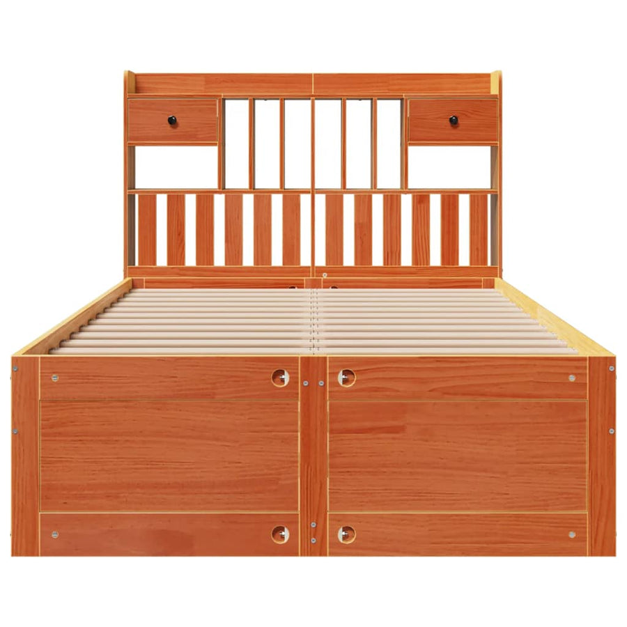 Bed met boekenkast zonder matras grenenhout wasbruin 135x190 cm