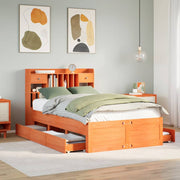 Bed 135x190 cm grenenhout wasbruin met boekenkast