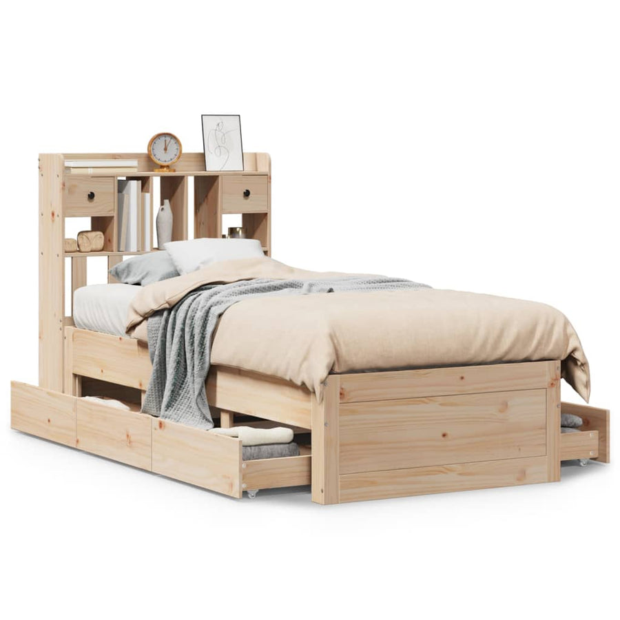 Bed met boekenkast zonder matras massief grenenhout 75x190 cm