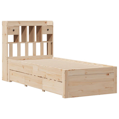 Bed met boekenkast zonder matras massief grenenhout 75x190 cm